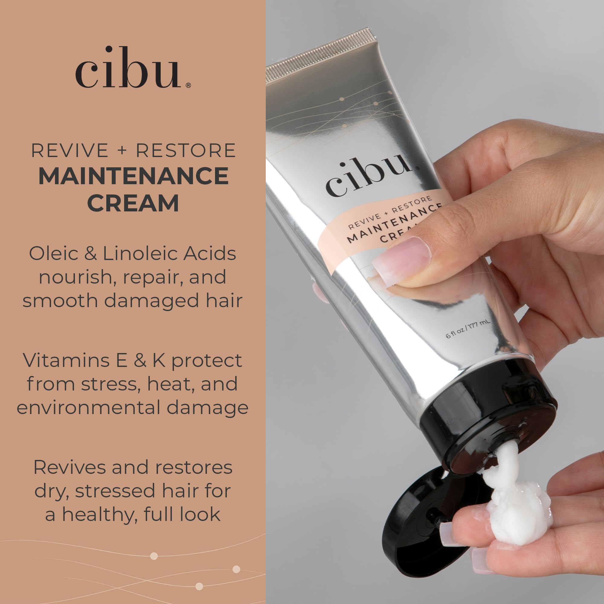 CIBU Revive and Restore pump cap close-up demonstrating easy-to-use heat protection