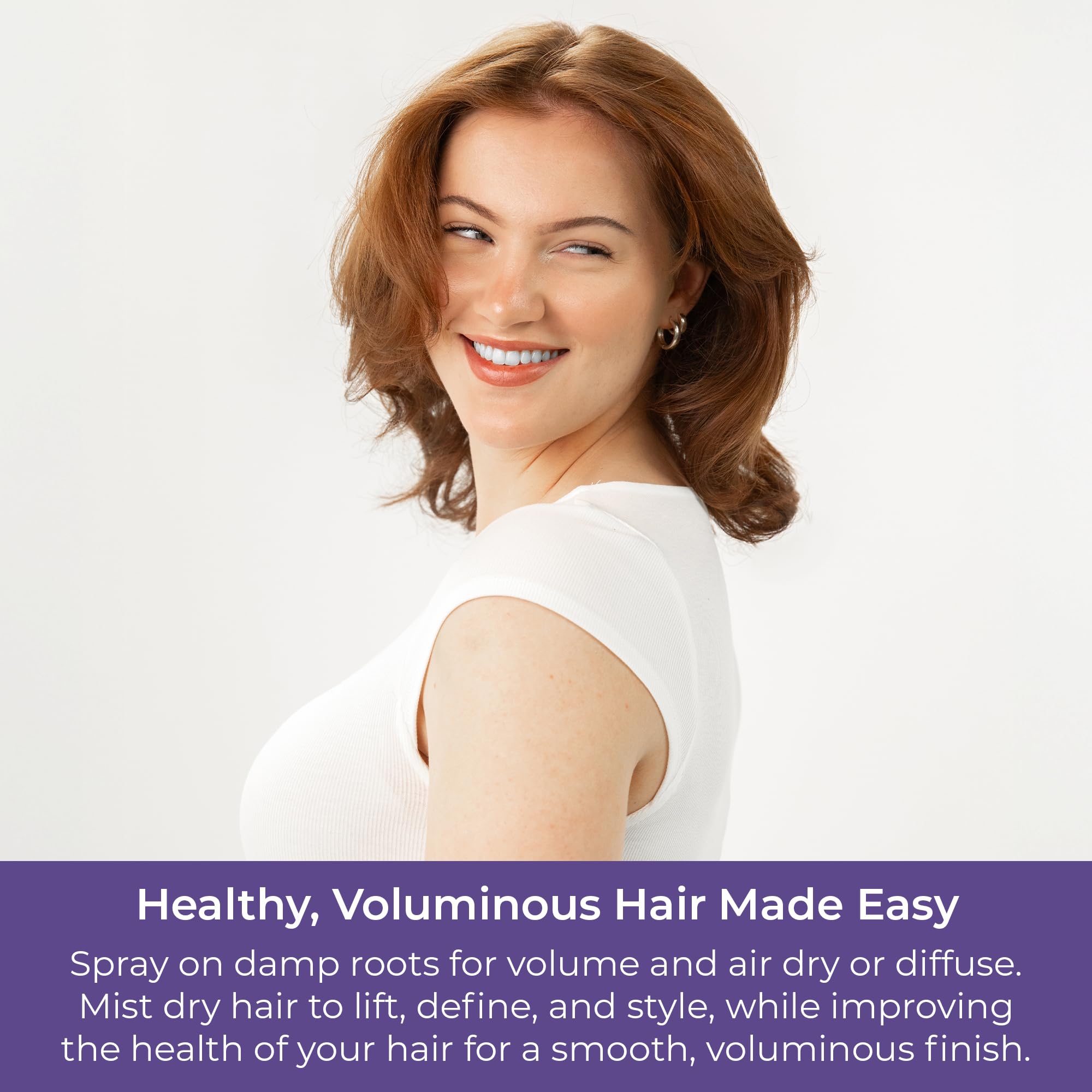 CIBU bottle beside towel-dried hair for easy styling.
