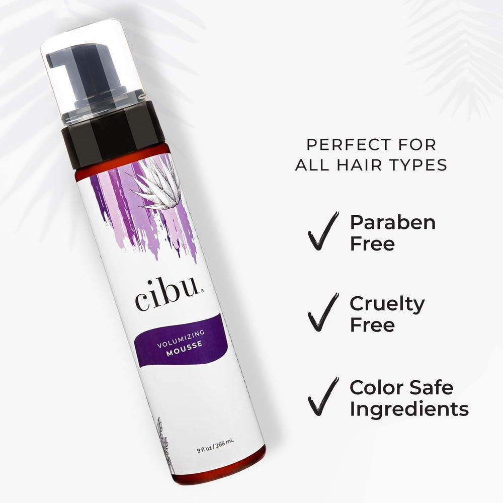 CIBU Volumizing Mousse ingredients aloe and rice protein for nourishment.