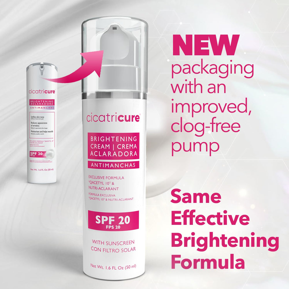 Cicatricure brightening cream SPF 20 label highlighting daily sun protection