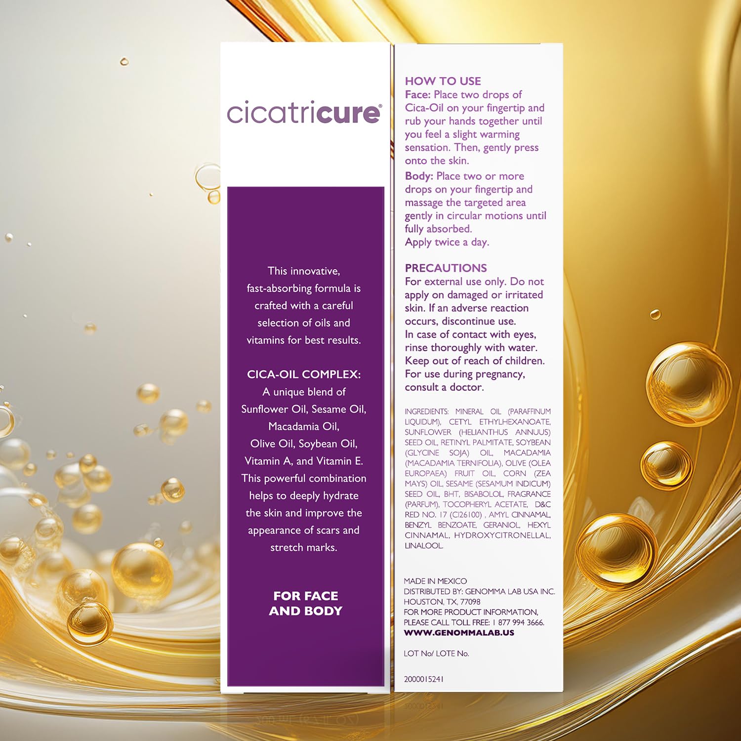 Cicatricure Cica Oil quick absorption for skin care routine.