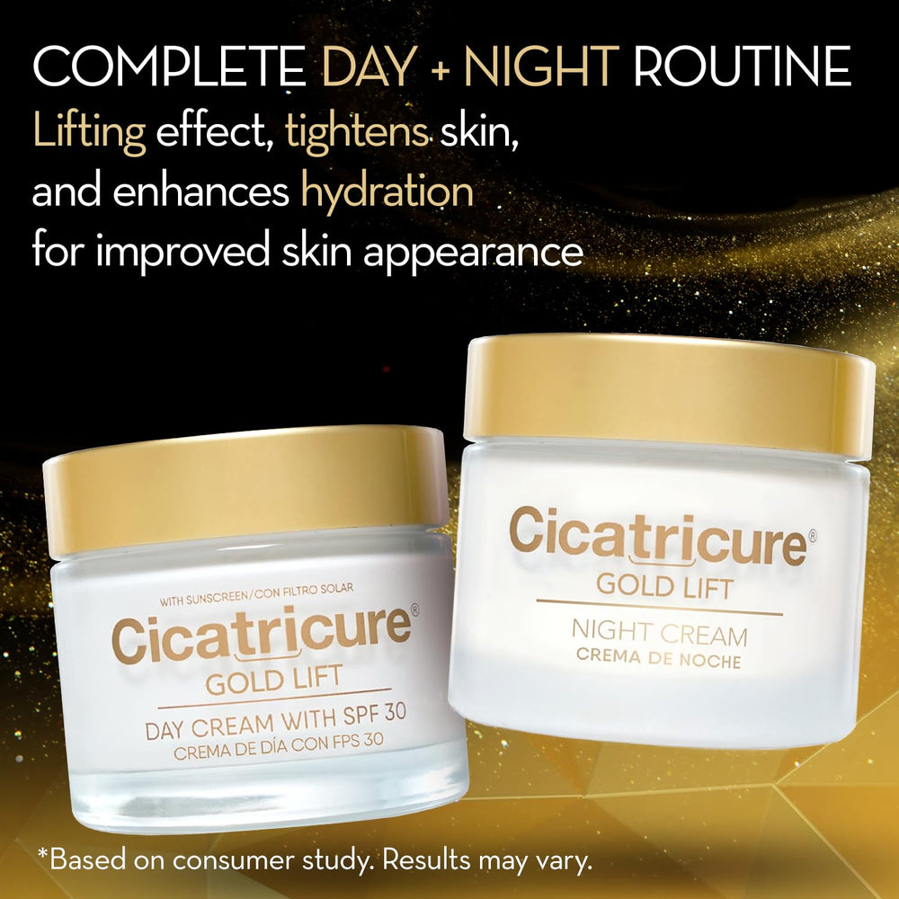Cicatricure Gold Lift gift pack box showcasing day and night creams for mature skin.