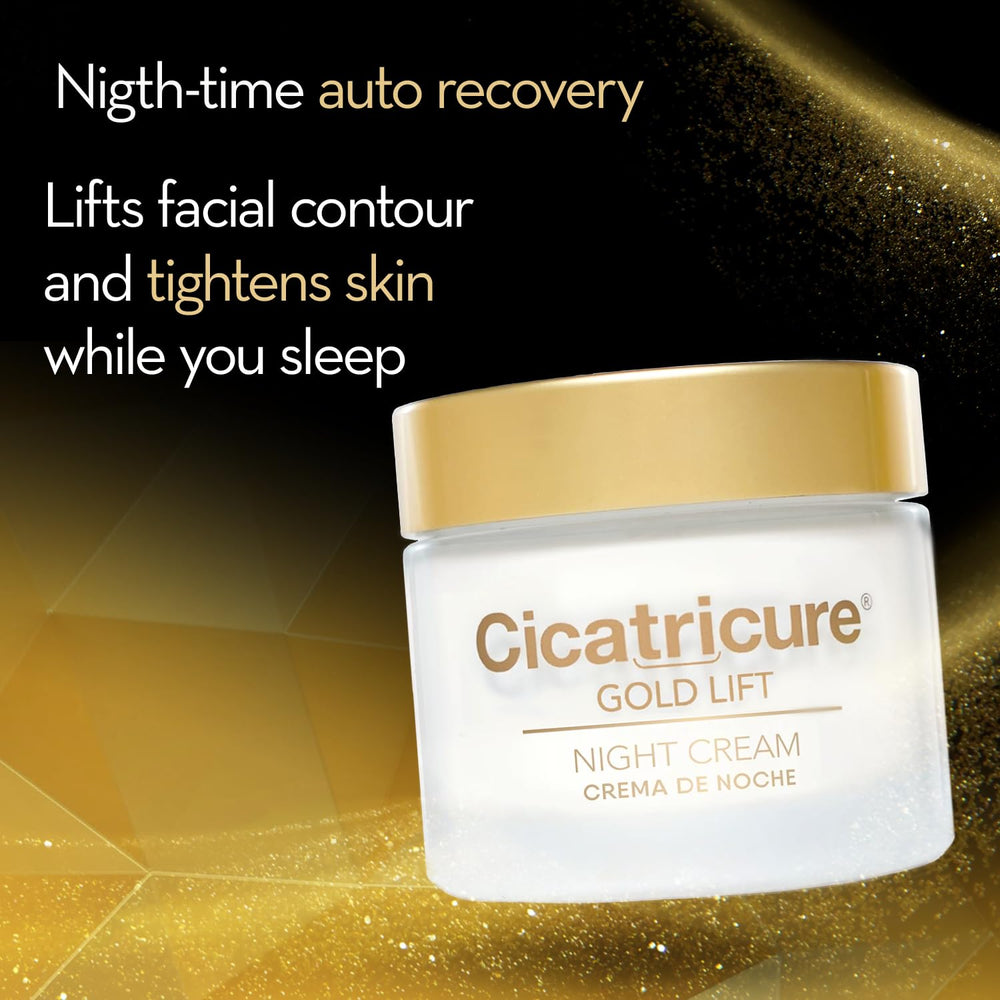 Silky texture of Cicatricure Gold Lift Night Cream with a soft glow on skin