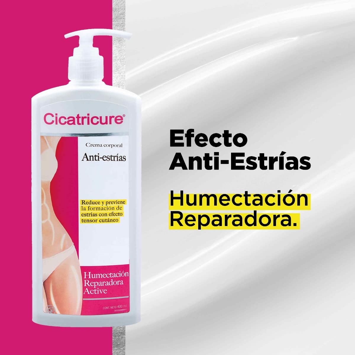 Cicatricure skin texture close-up highlights creamy moisturizing consistency.