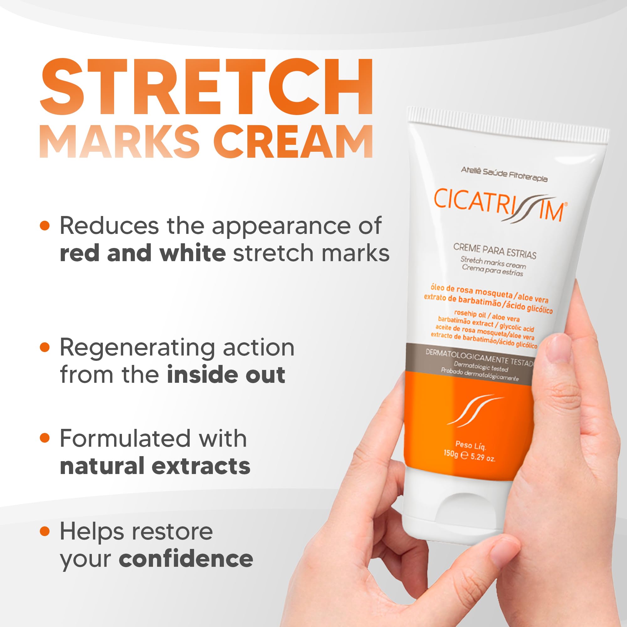 Close-up of Cicatrissim cream absorbing quickly with no greasy finish