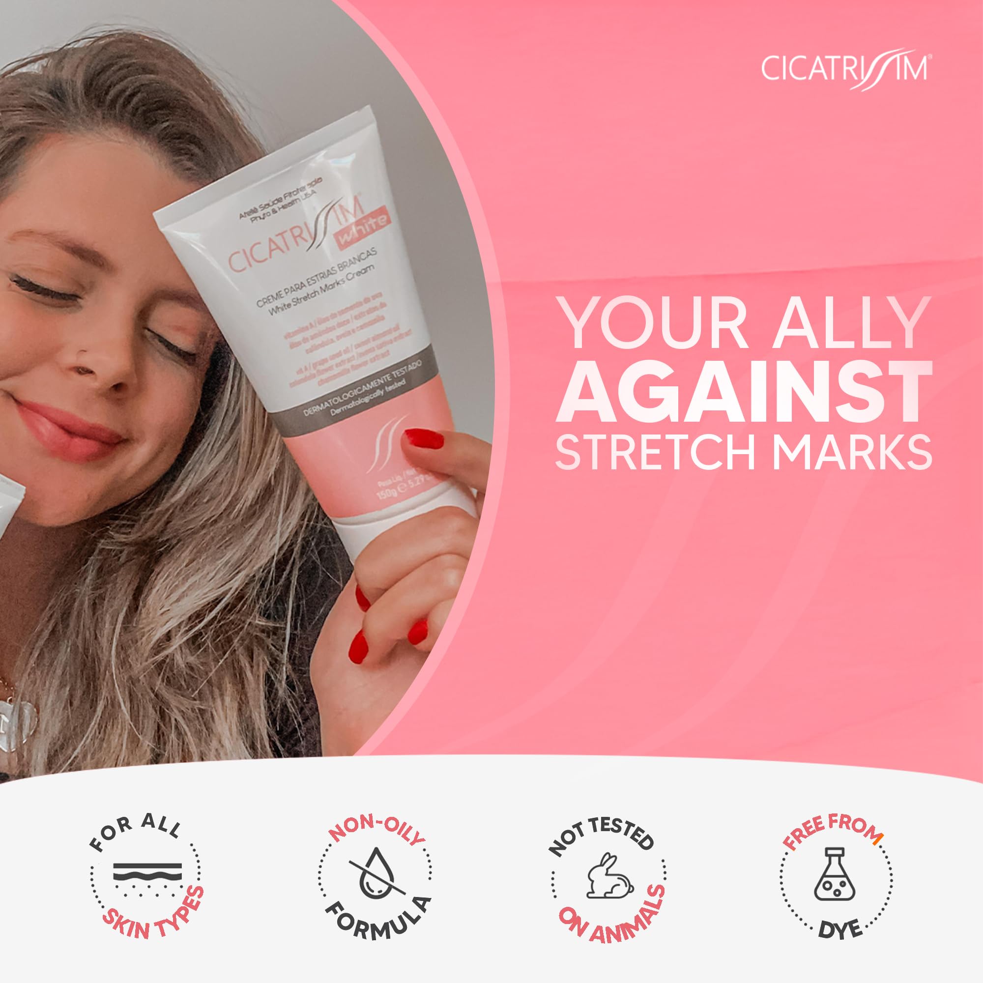 Cicatrissim White application on breasts for hydration and tone.
