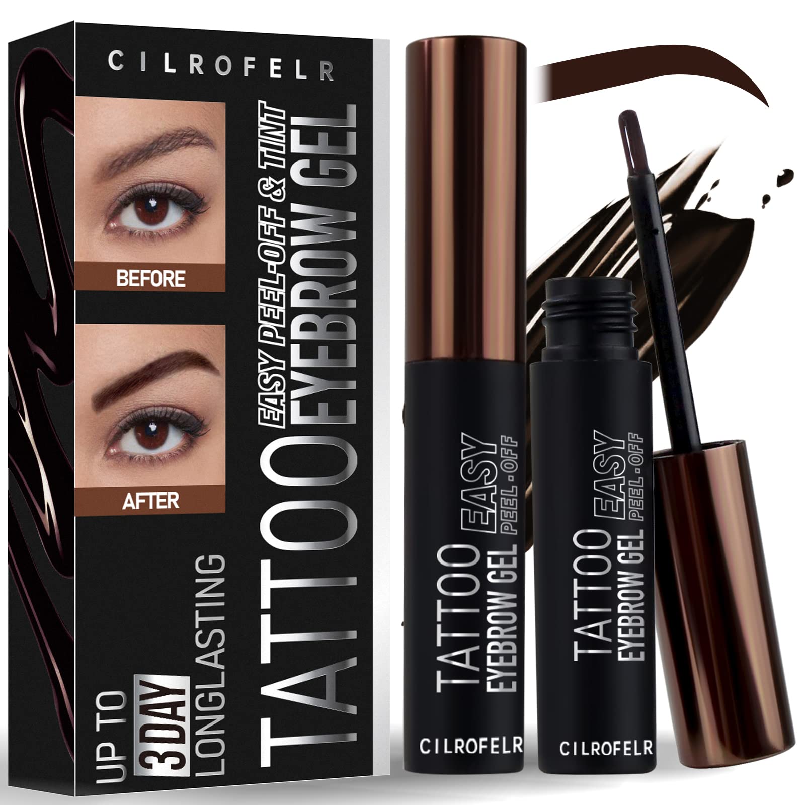 Cilrofelr Tattoo Brow Gel application in dark brown for defined brows