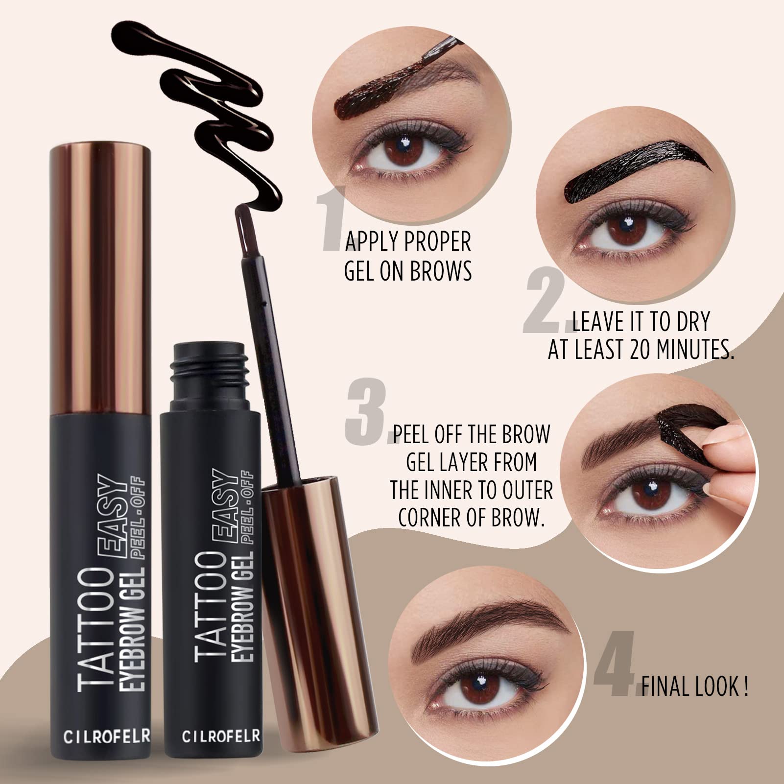 Warm brown shade swatch on brows suitable for many tones