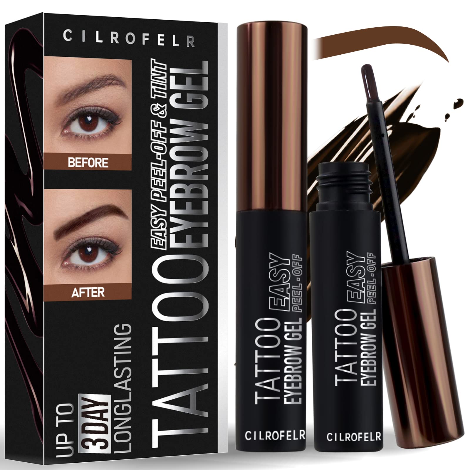 Cilrofelr Tattoo Peel Off Brow Gel duo pack applies evenly for a natural tint.