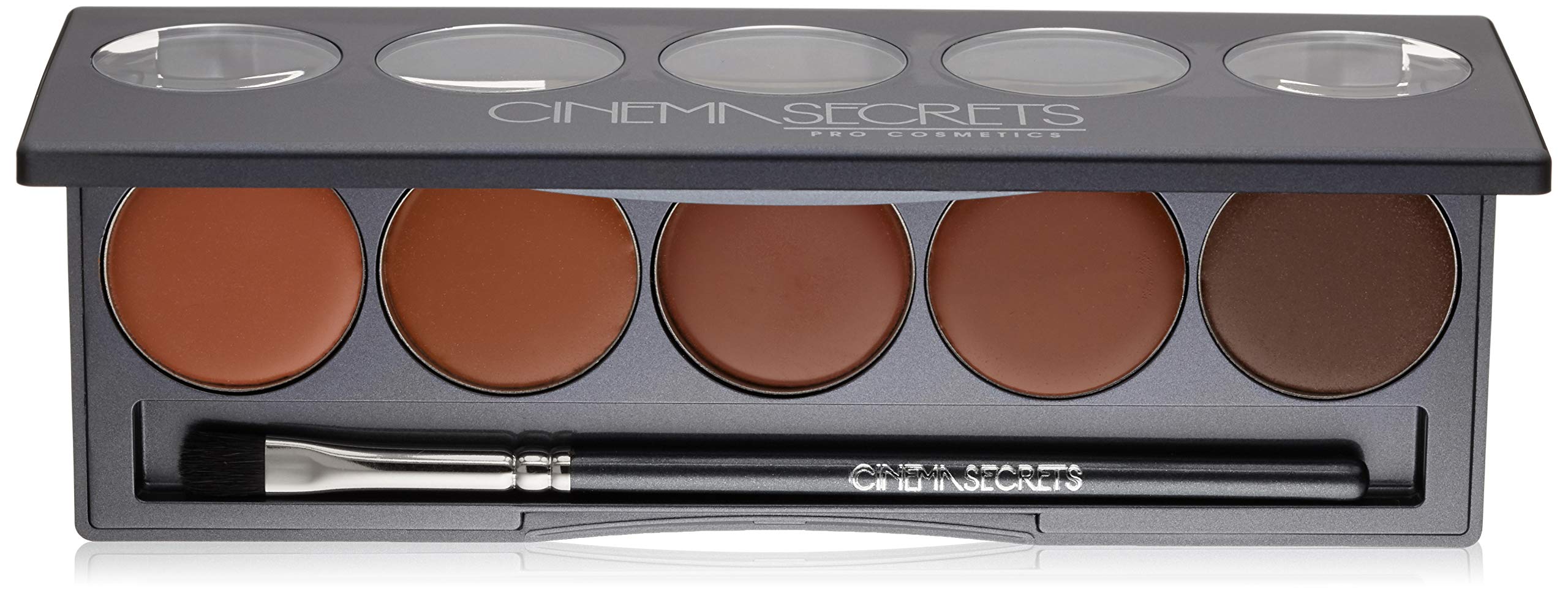 Cinema Secrets Ultimate Foundation 5-in-1 palette swatches show deep red undertones for buildable coverage