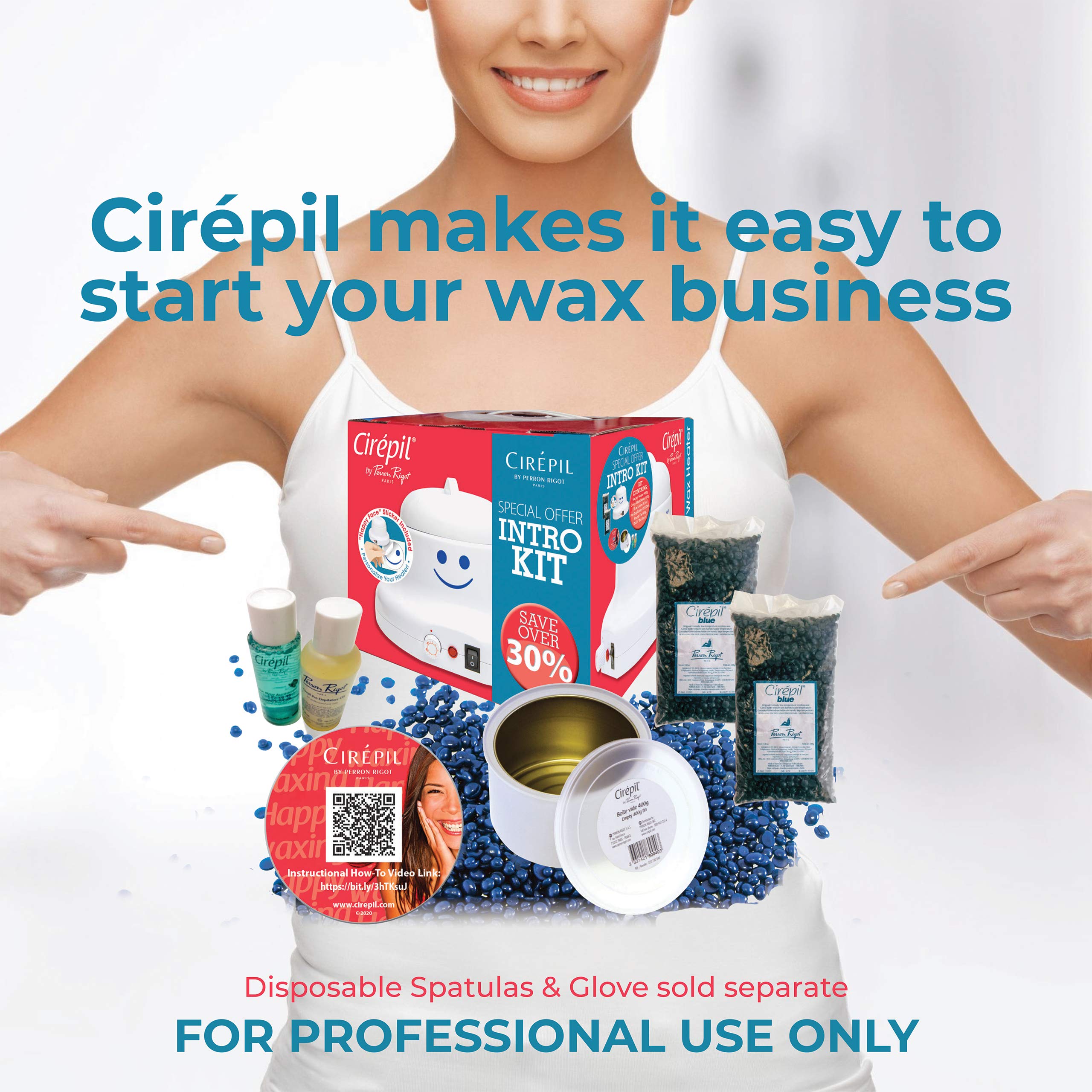 Cirepil blue wax beads in bags ready for professional waxing.