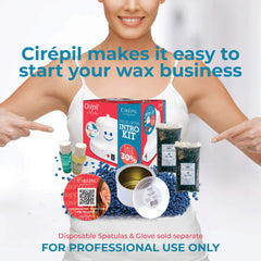 Cirepil blue wax beads in bags ready for professional waxing.