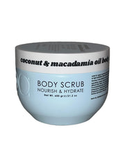 Ciroa Coconut and Macadamia Body Scrub texture shows exfoliating granules for smoother skin.