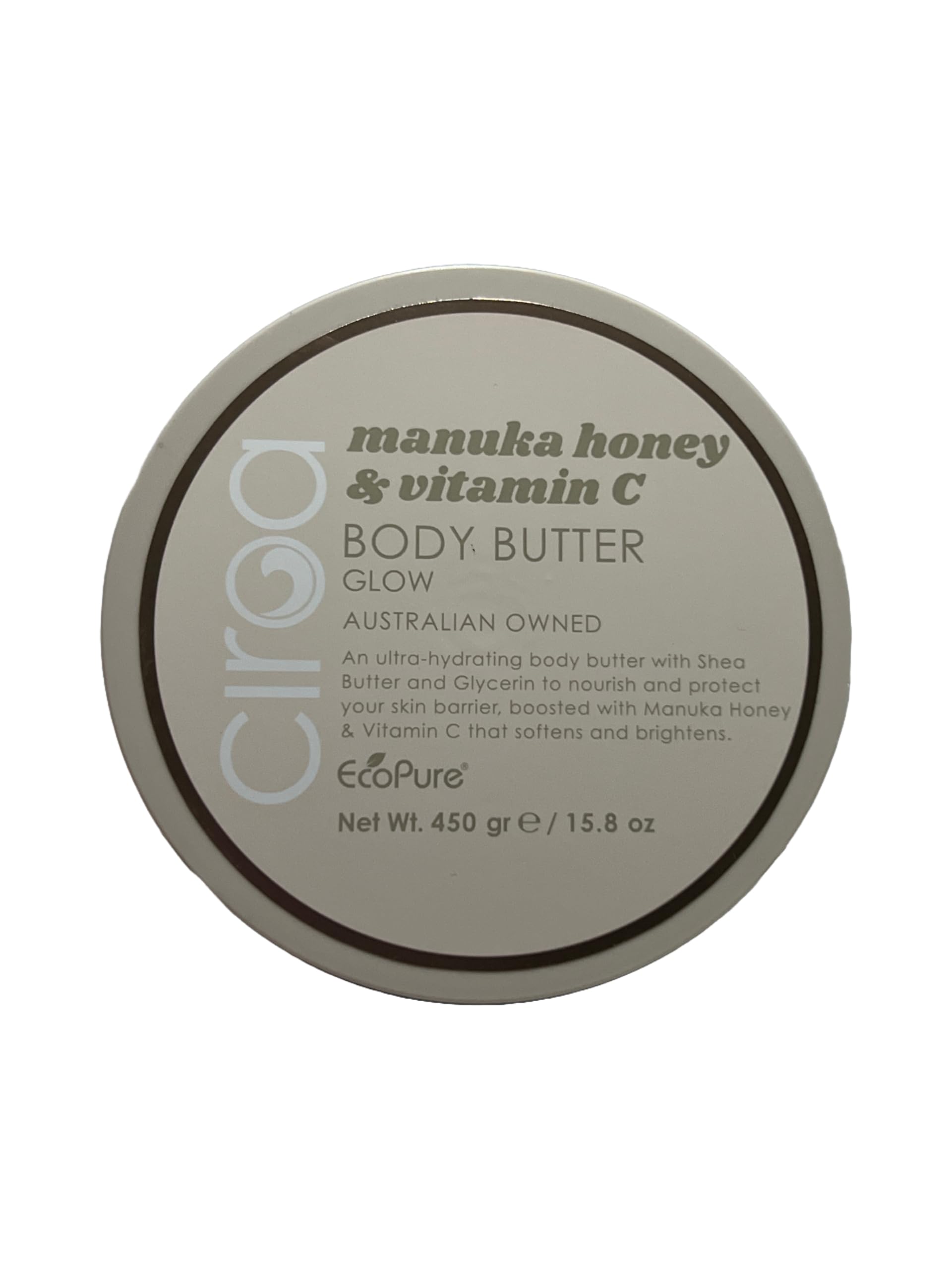 CIROA Manuka Honey Body Butter jar close-up showing nourishing texture.