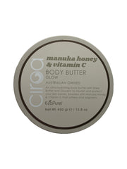 CIROA Manuka Honey Body Butter jar close-up showing nourishing texture.