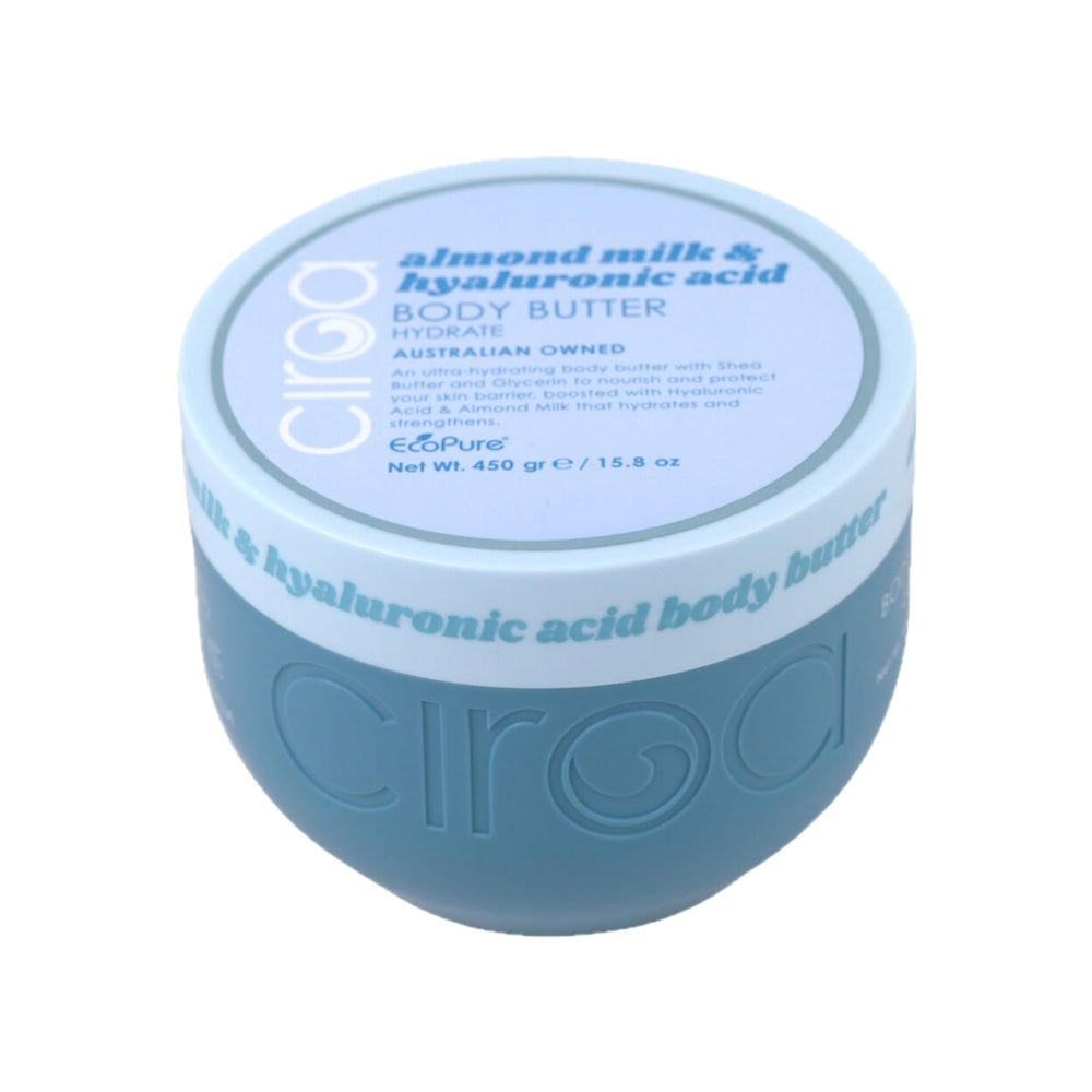Ciroa ultra-hydrating body butter jar showing rich moisture for dry skin