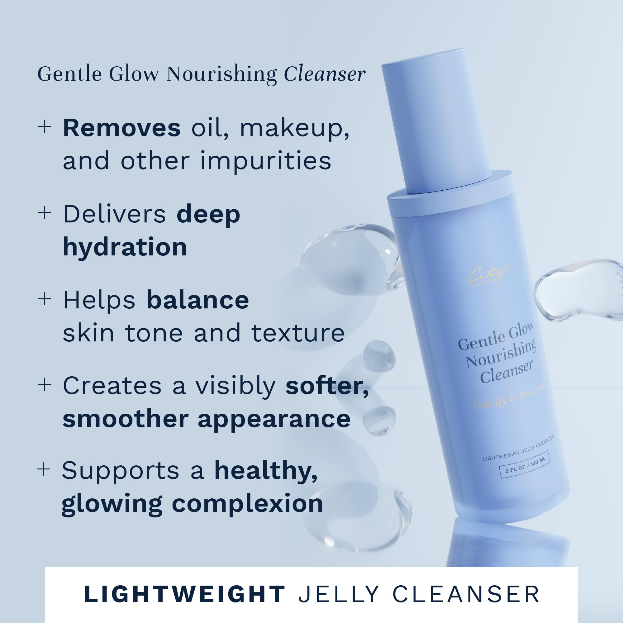 Application demo of City Beauty Gentle Glow Nourishing Cleanser for gentle makeup removal.