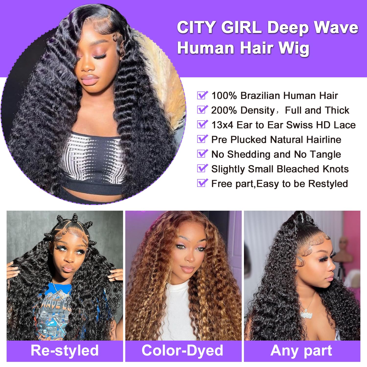 City Girl Deep Wave wig wet and wavy texture for glamorous daily looks.