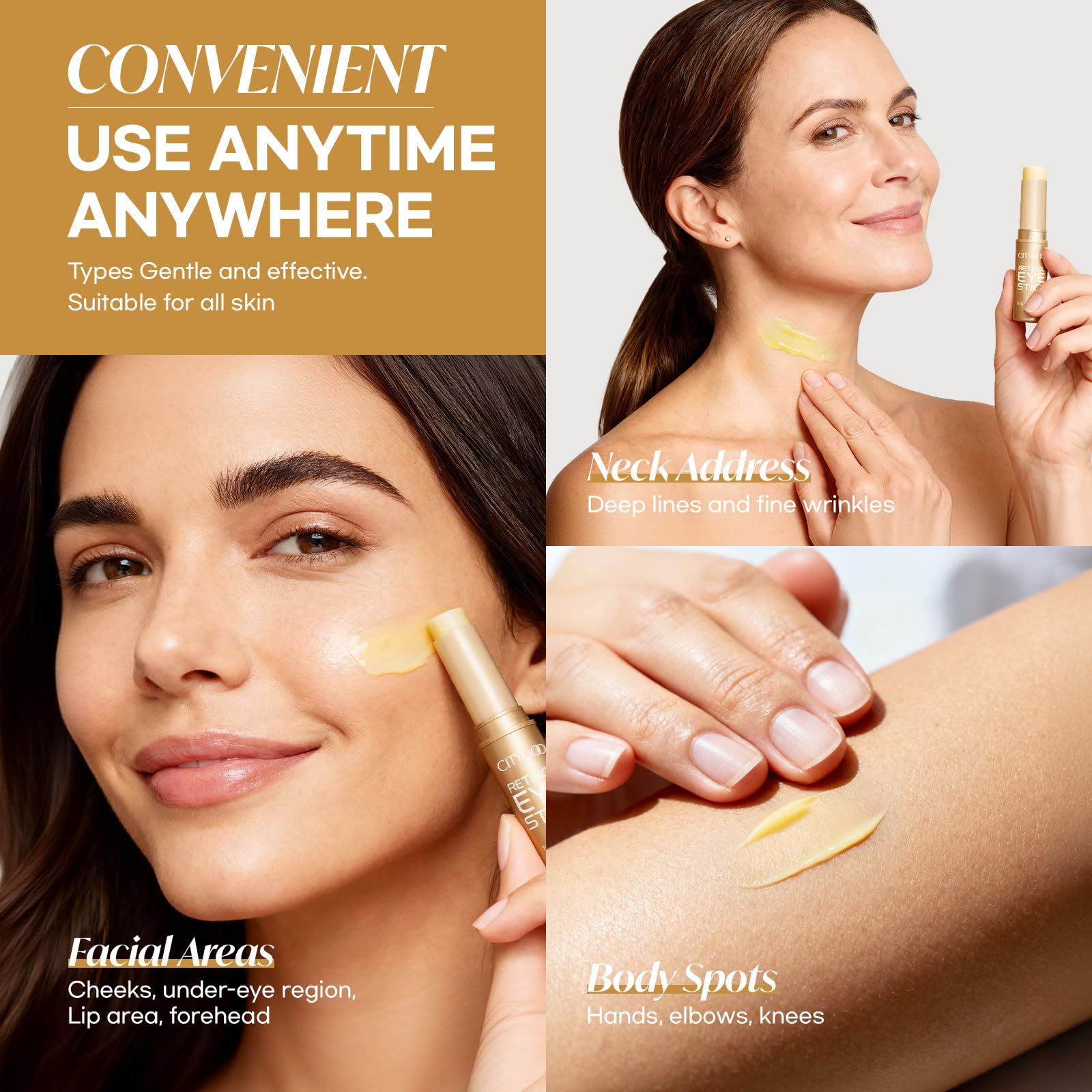 CITYGOO Retinol Eye Stick applied under-eye area.