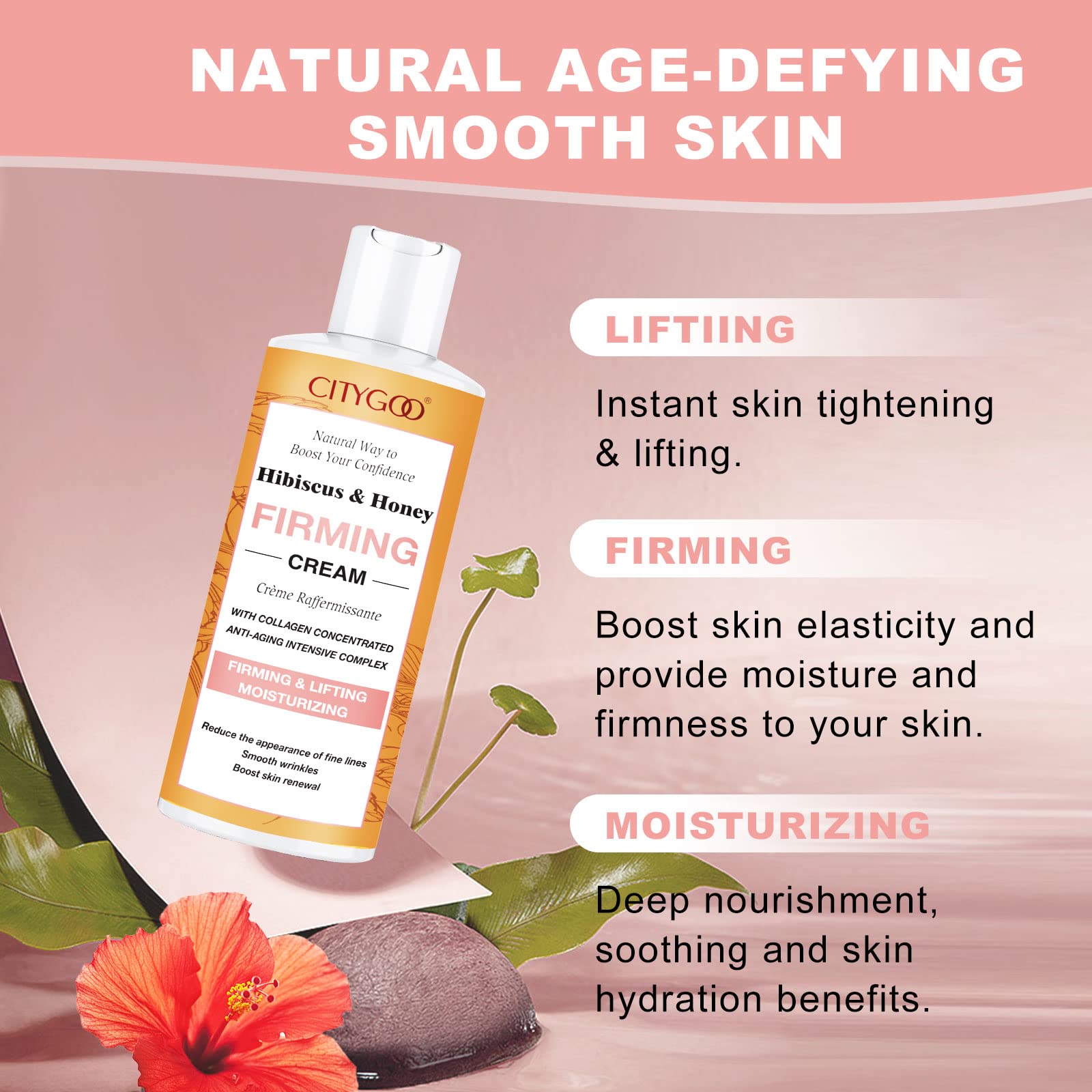 CITYGOO Hibiscus and Honey Neck Firming Cream applied on neck area for daily smoothing