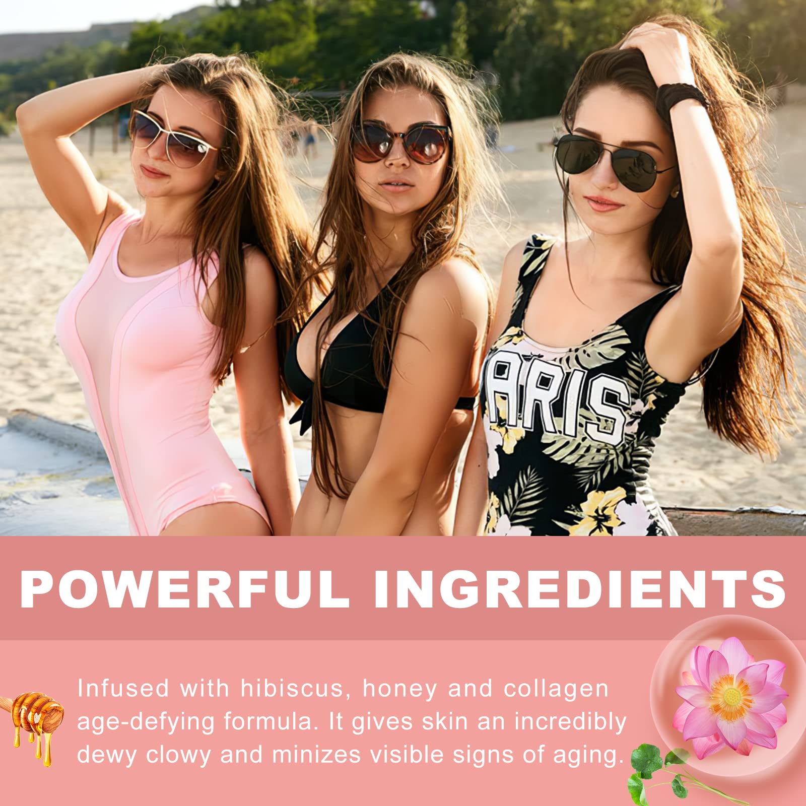 CITYGOO Hibiscus and Honey Neck Cream ingredient panel emphasizes collagen and hyaluronic acid