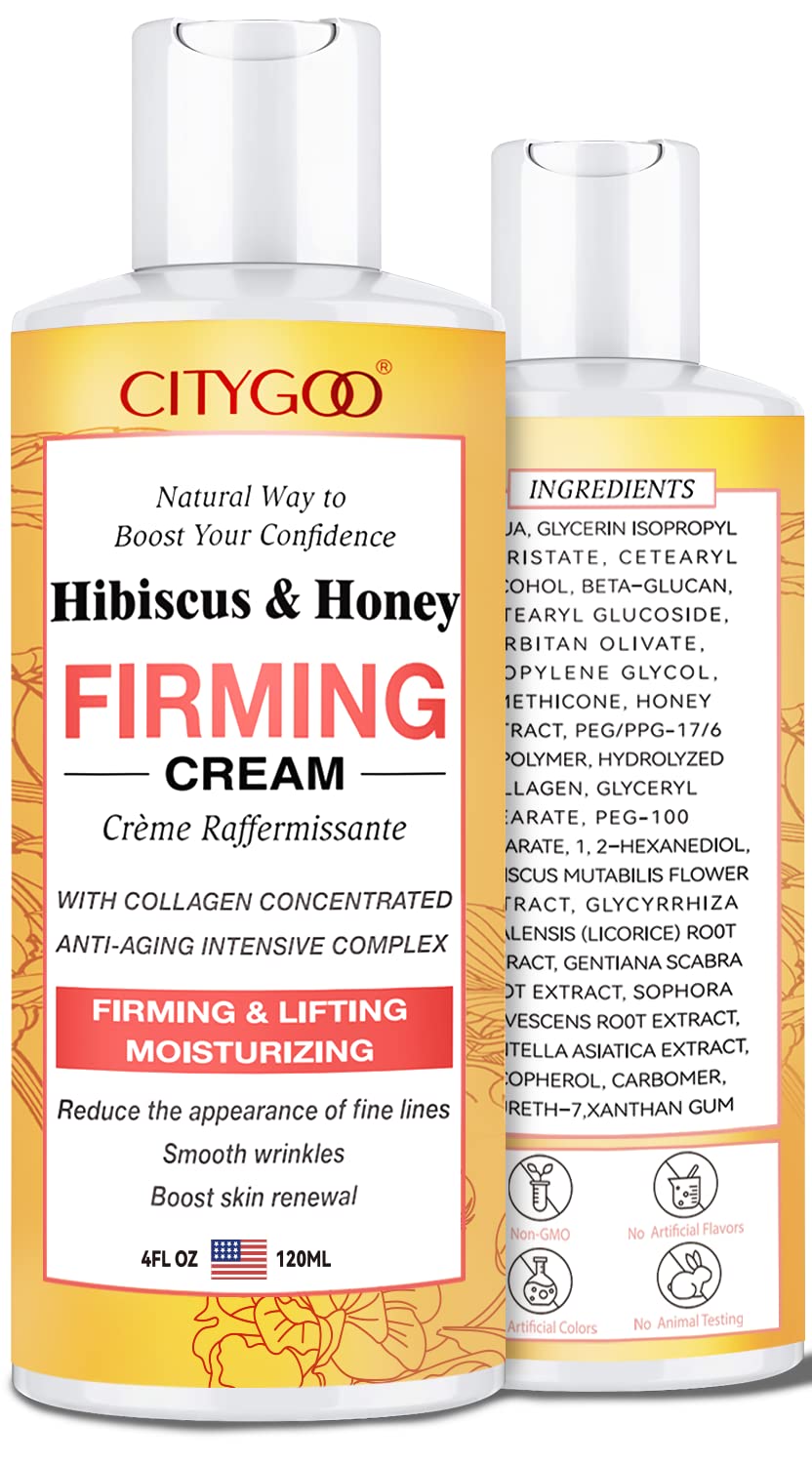 CITYGOO Hibiscus and Honey Neck Tightening Cream bottle close-up for firmer neck