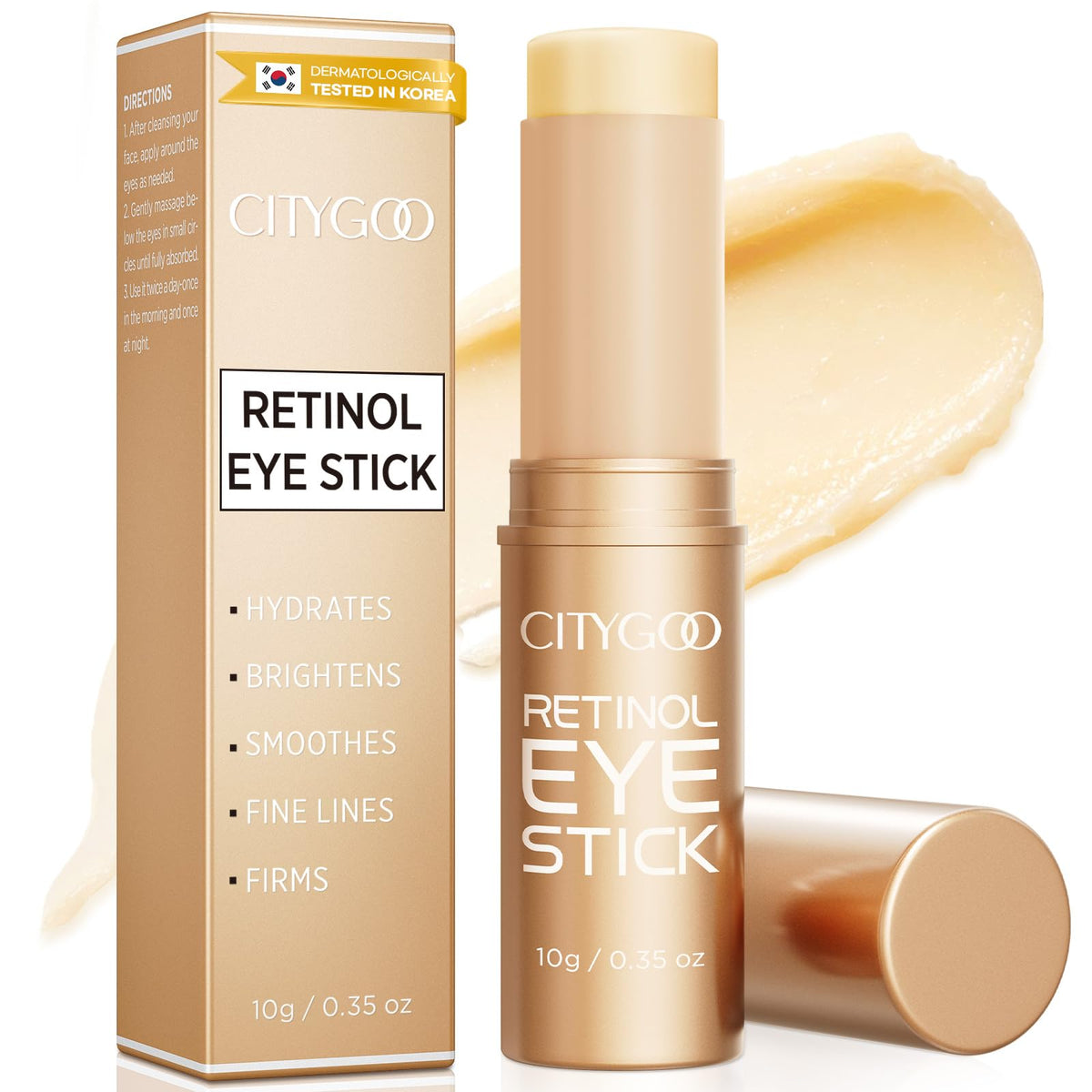 CITYGOO Retinol Eye Stick bottle close-up showing hydrating formula for the delicate eye area.