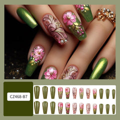 CJDLTS press-on nails with pink floral pearl design for quick glam