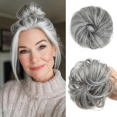 CJL HAIR 2pcs small messy bun in dark grey adds lightweight volume for thinning hair
