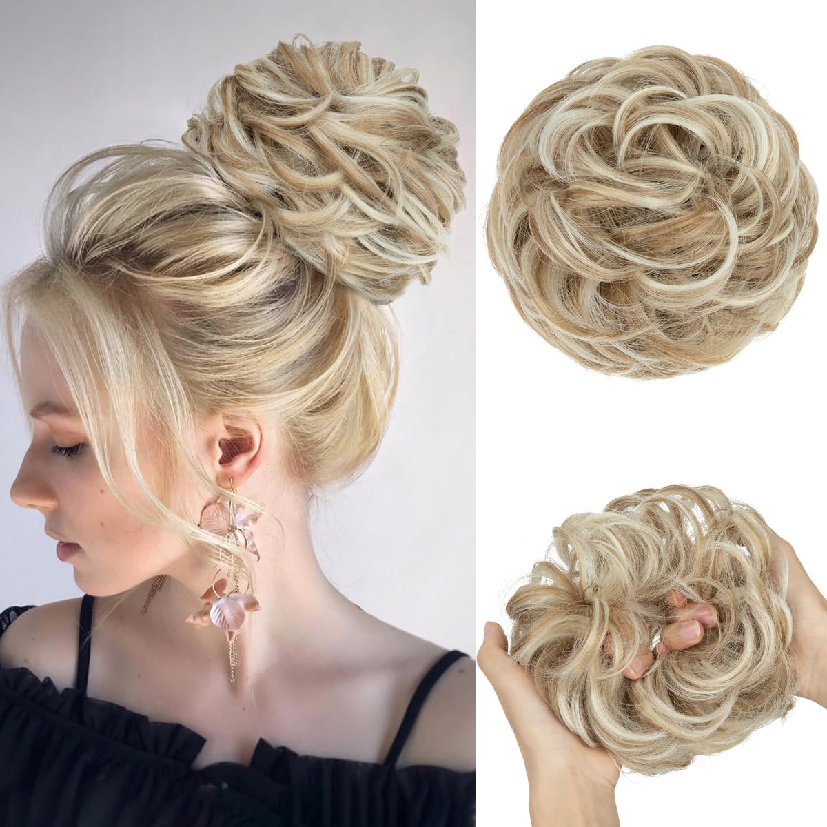 CJL HAIR large bun hair piece in sunny blonde adds instant volume for daily updos.