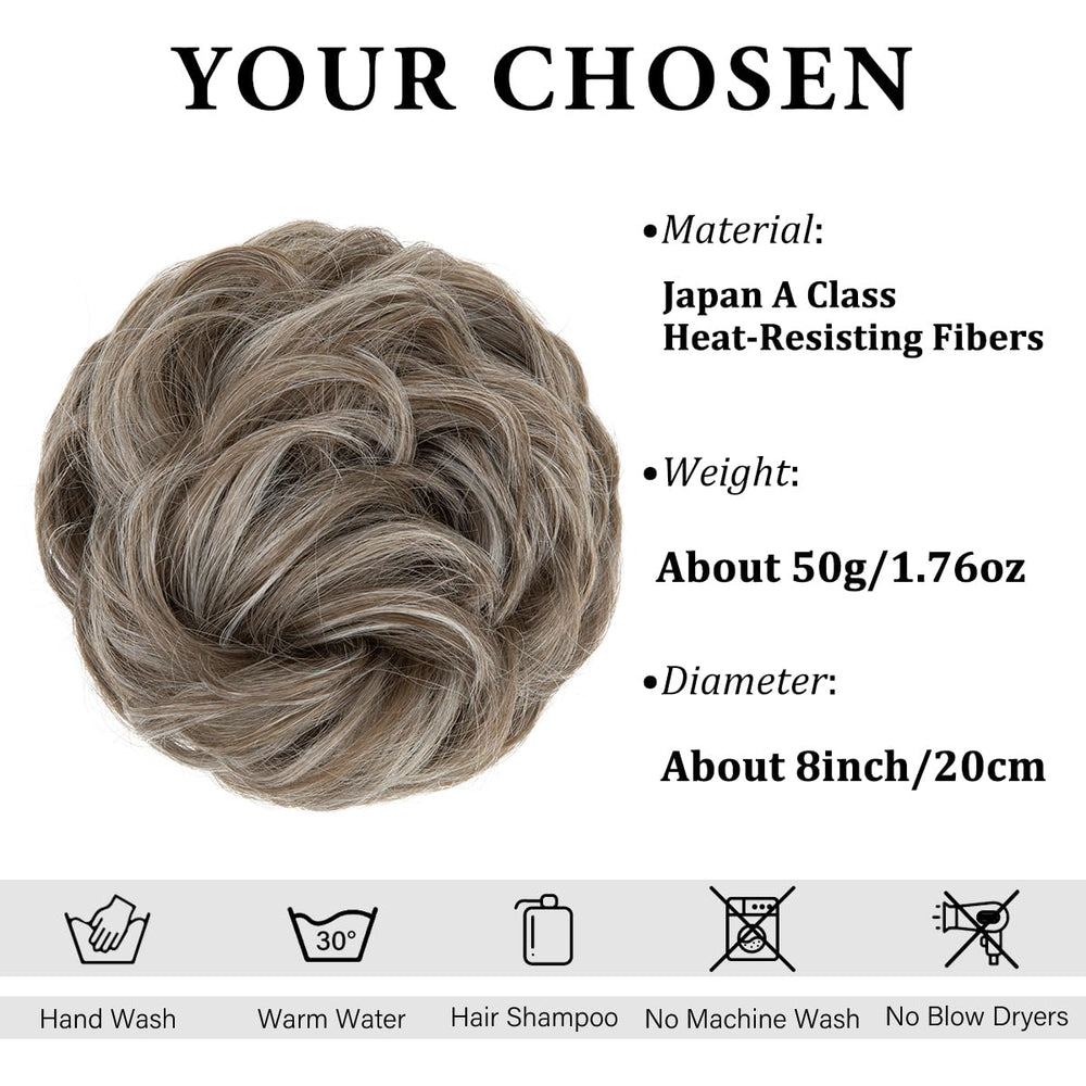 CJL HAIR large messy bun side view shows cascading waves and fullness.