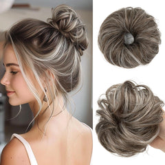 CJL HAIR small cute messy bun in ash grey adds lightweight volume for thin hair.