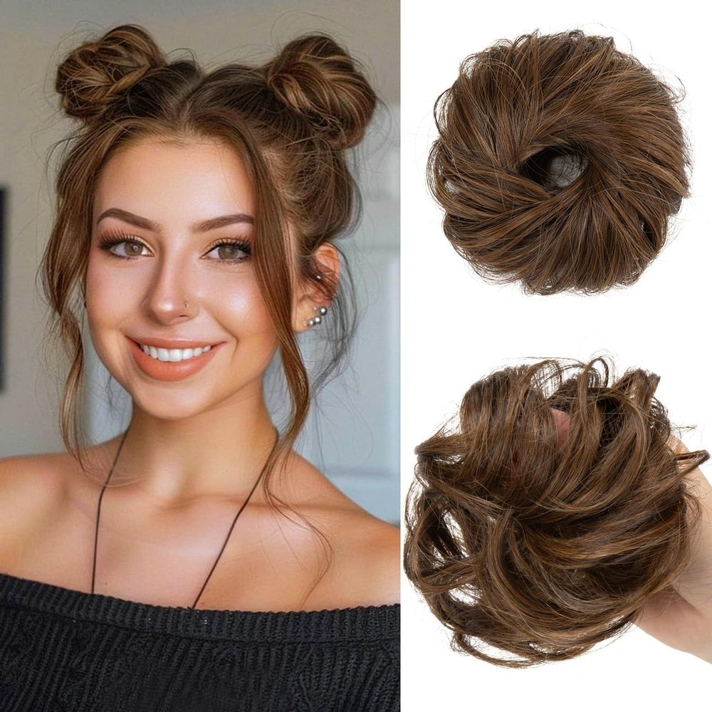 CJL HAIR small cute messy bun in chocolate blends naturally with thinning hair