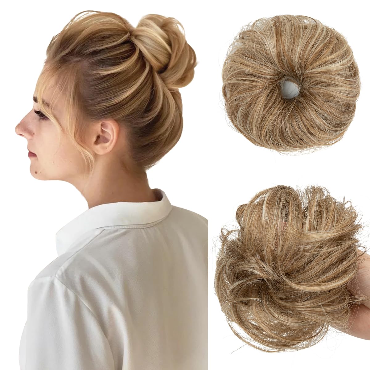 CJL HAIR small messy bun in Sahara Beige adds lightweight volume for thin hair