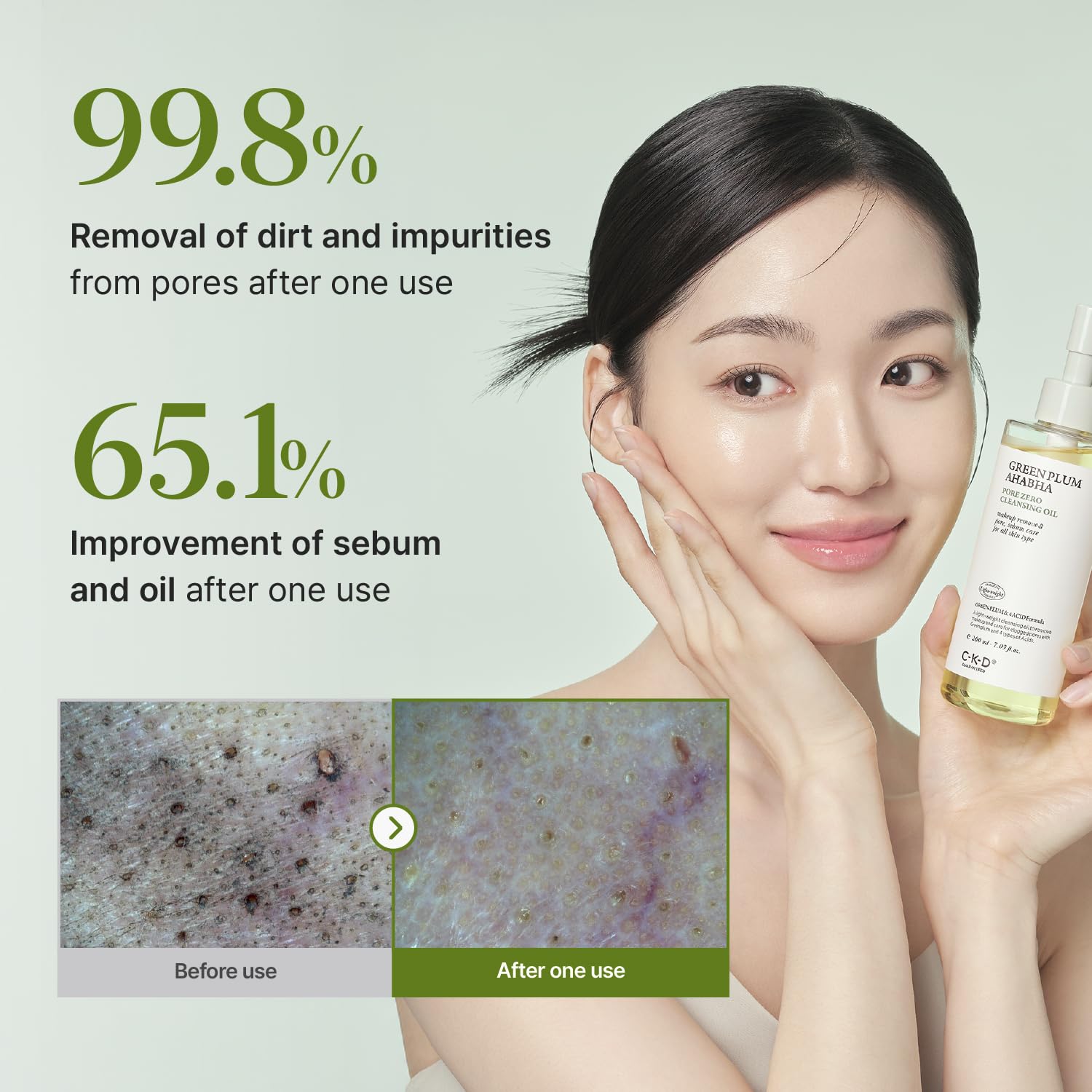 Texture view of CKD Guaranteed green plum cleansing oil showing silky feel