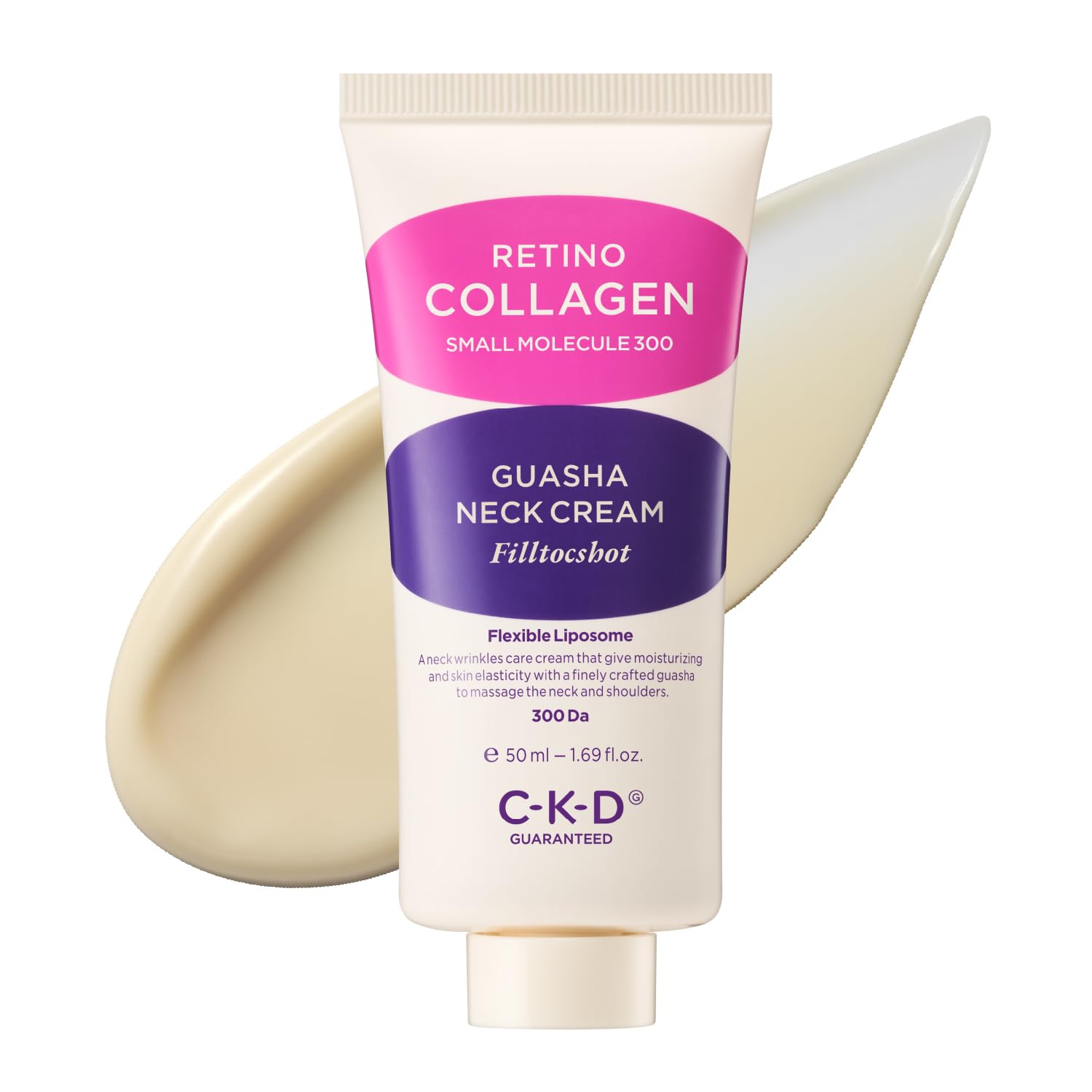 CKD Guaranteed Gua Sha Neck Cream bottle highlighting wrinkle reduction and firming potential.
