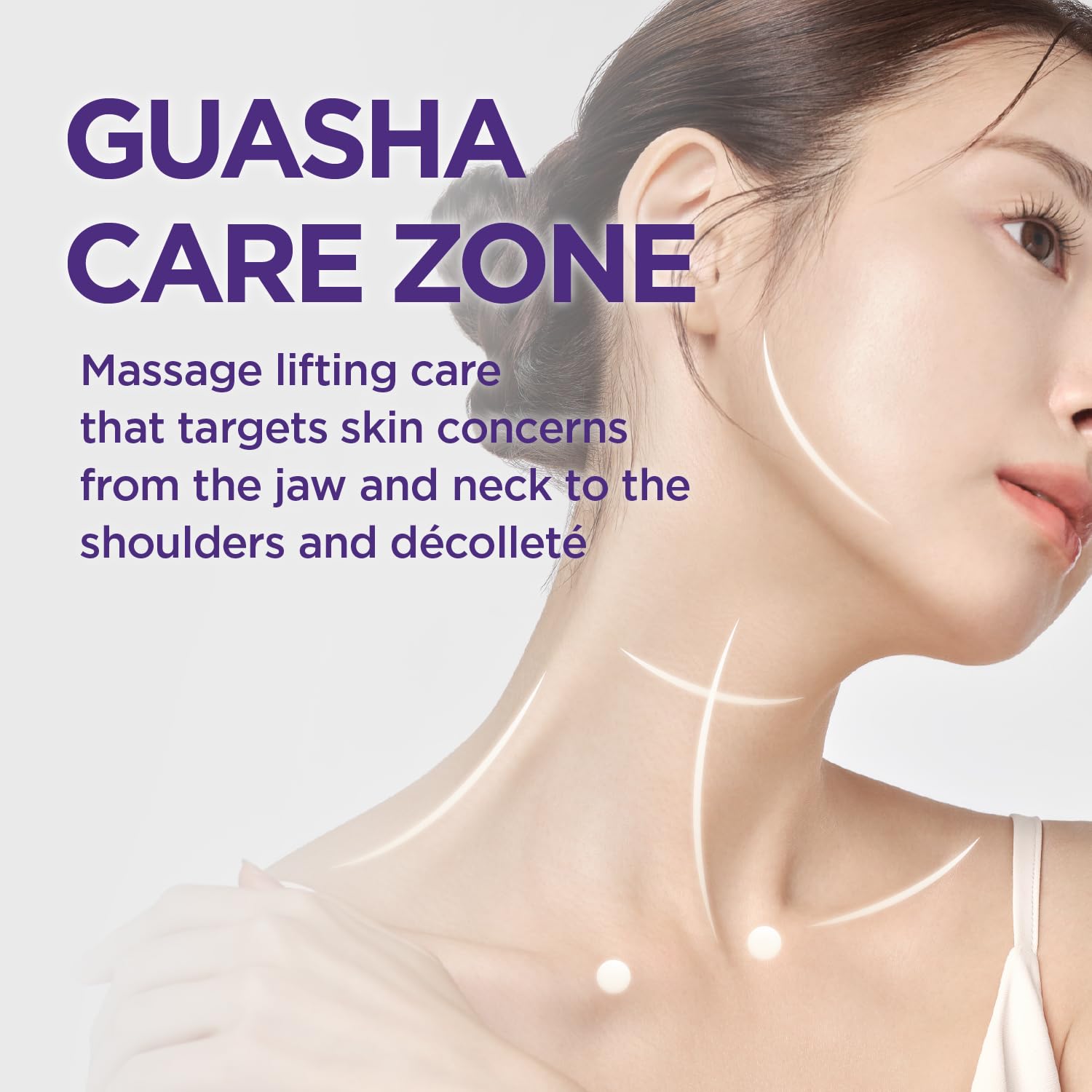 Applying CKD Neck Cream on décolleté with the massage roller for targeted use.