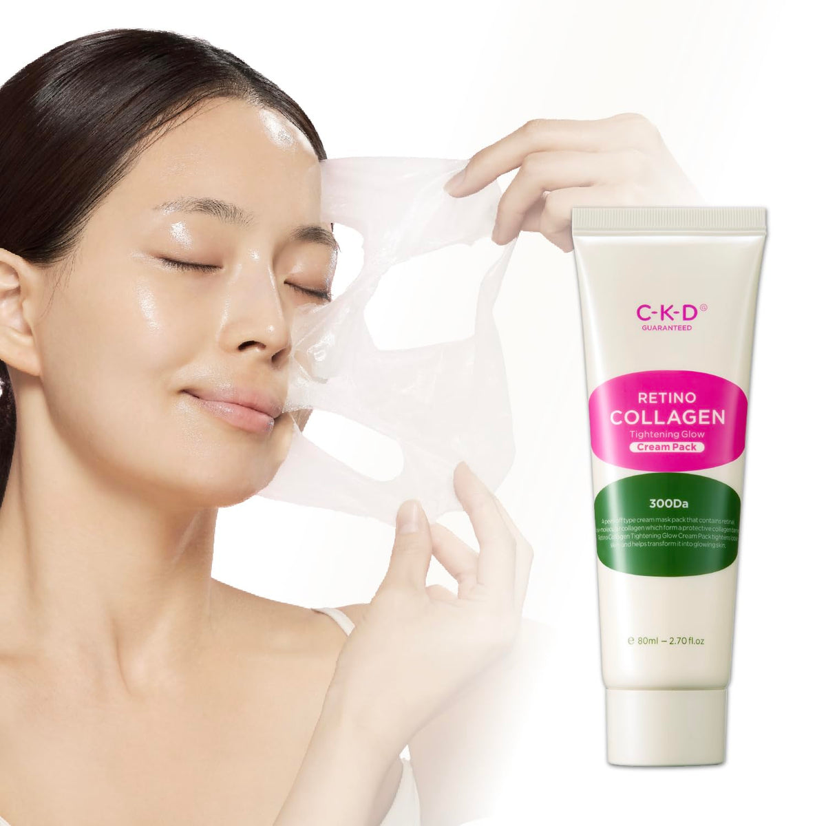 CKD Guaranteed retino collagen creamy peel-off mask packaging signals premium glow