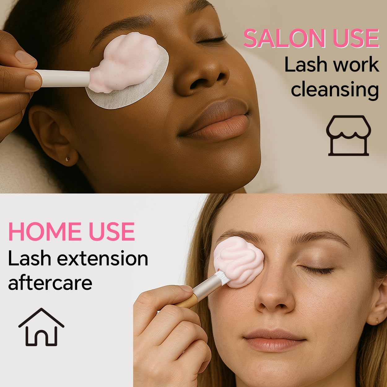 CL CAMILLASH lash extension cleanser being applied gently to lashes.