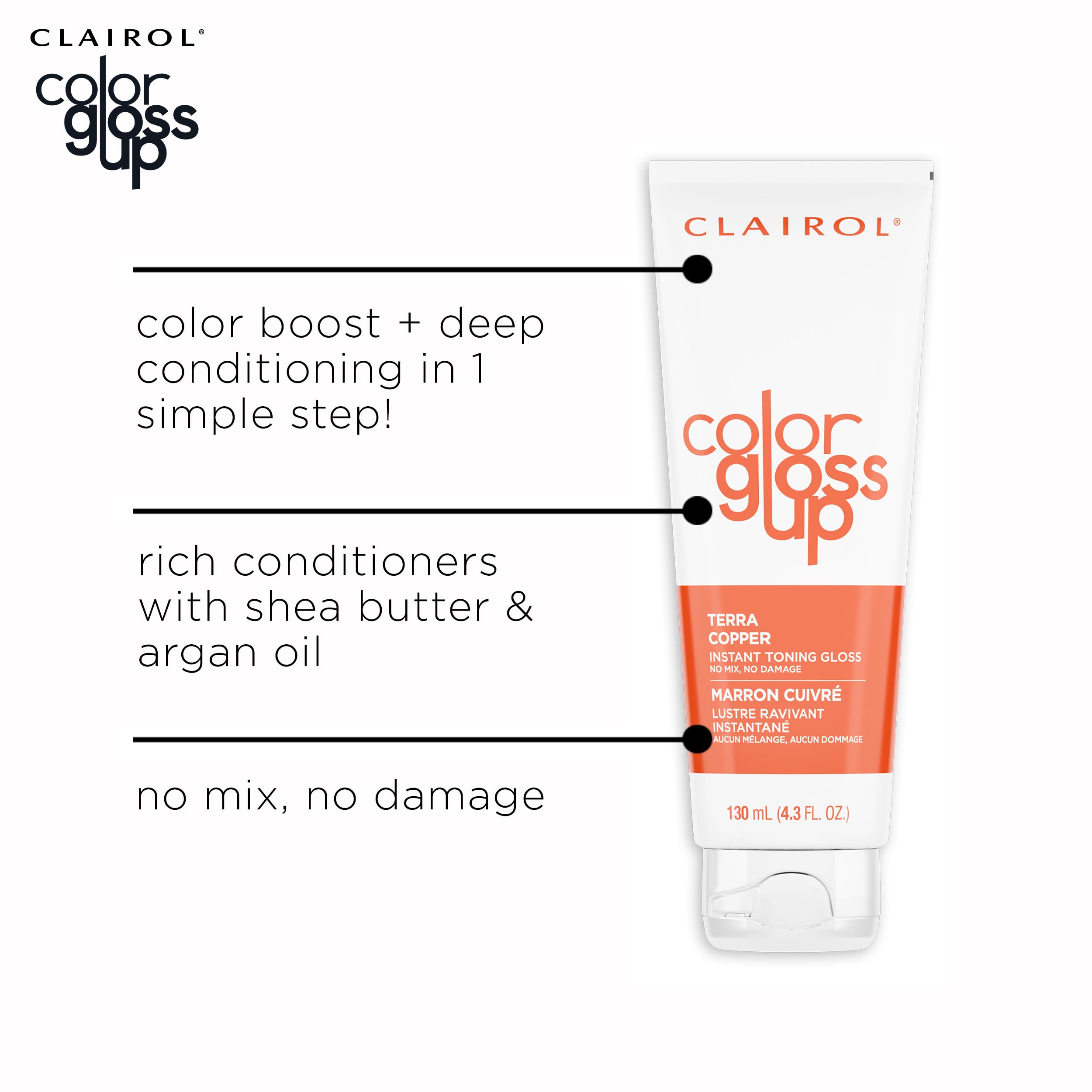 Clairol Color Gloss Up demonstrates temporary color lasting up to 10 washes.
