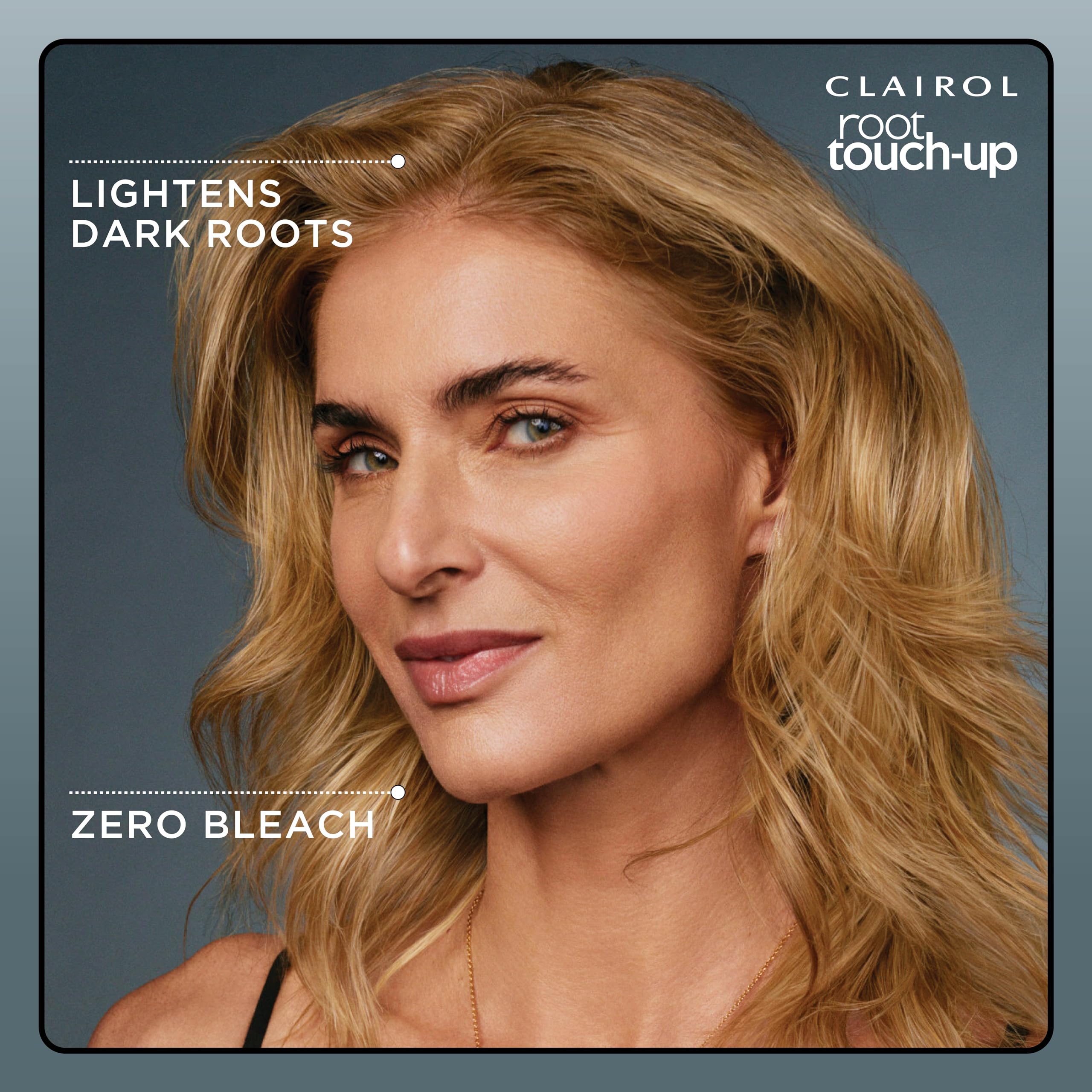 Clairol Root Touch-Up before and after visuals illustrating blended roots on blondes