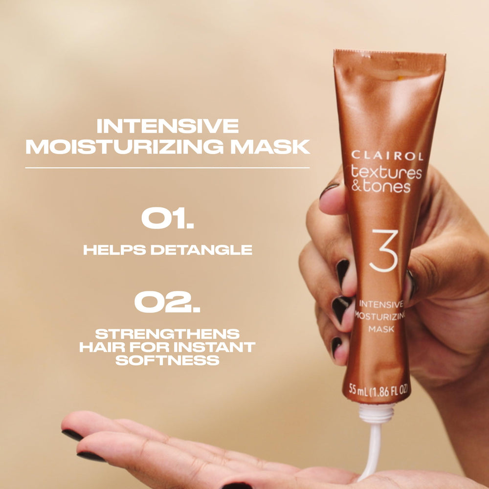 Clairol Textures & Tones color processing with moisturizing care visuals.