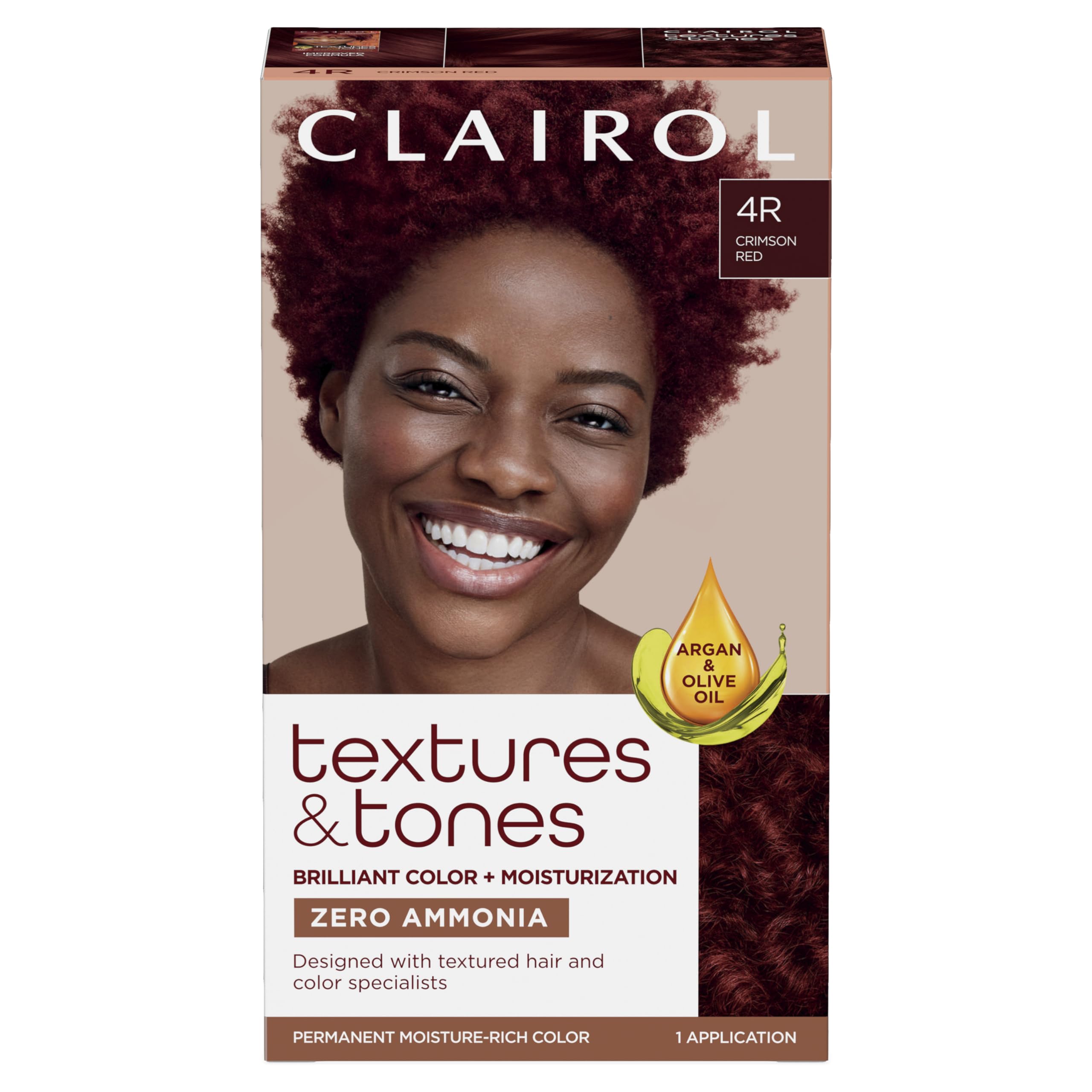 Clairol Textures and Tones Crimson Red bottle ready for color application.
