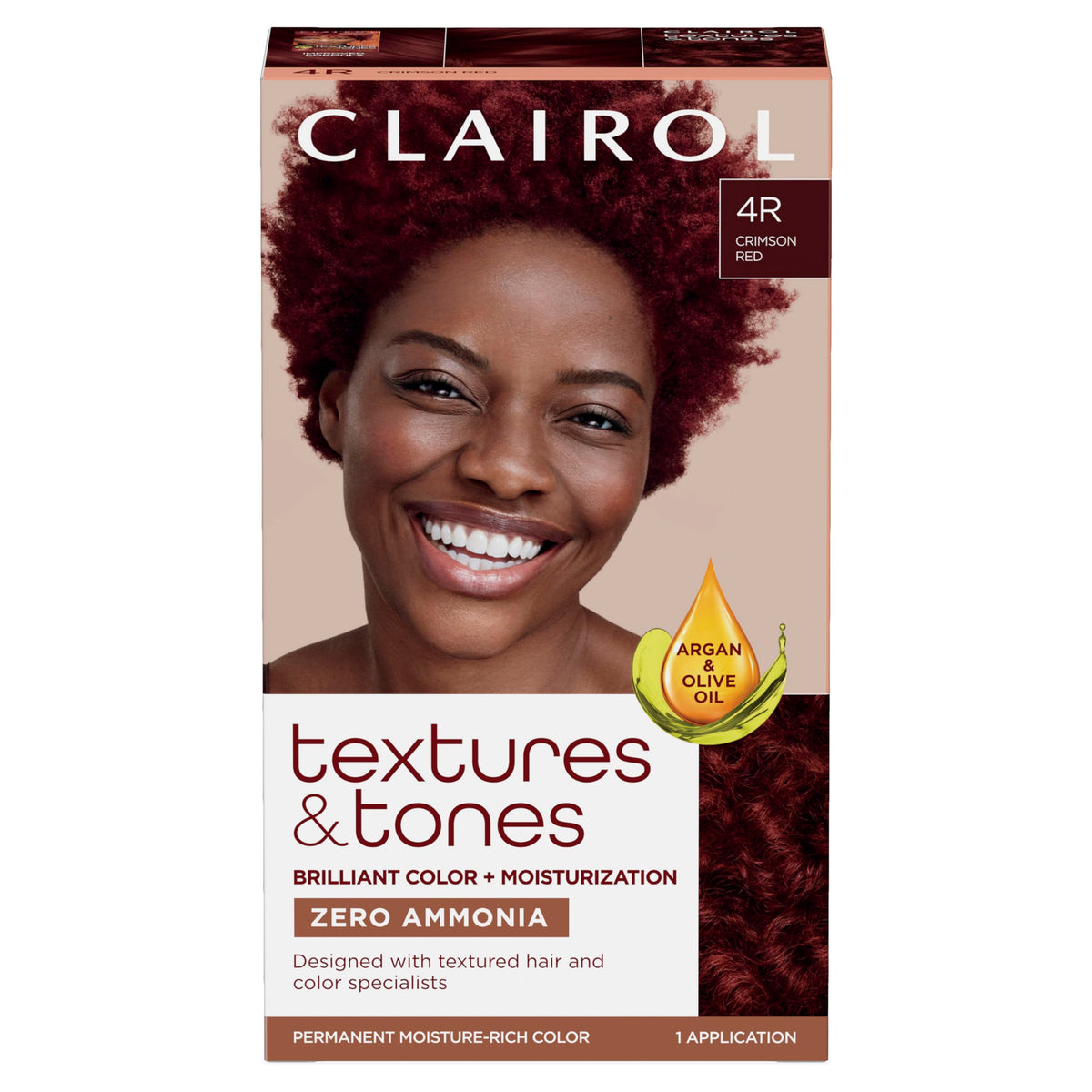 Clairol Textures and Tones Crimson Red bottle ready for color application.