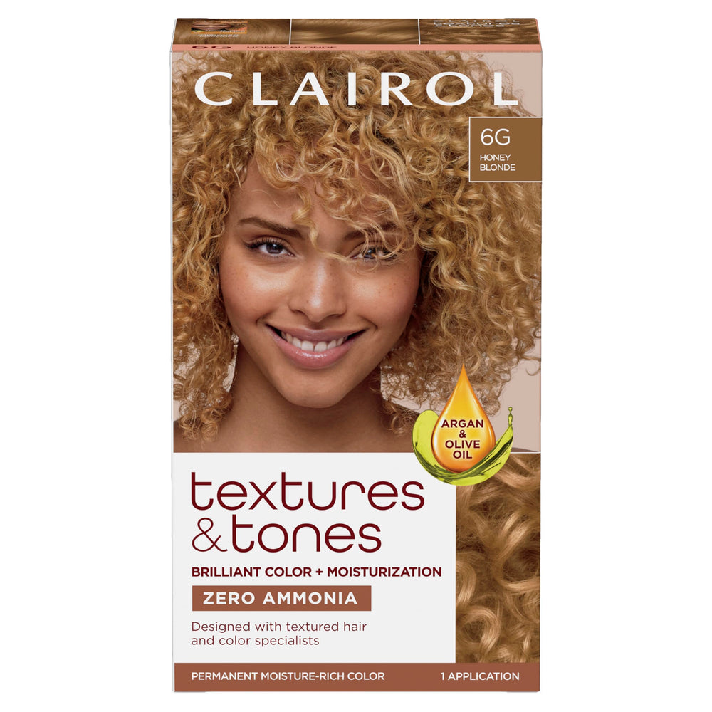 Clairol Textures & Tones Honey Blonde application shows even color on textured hair.