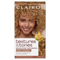 Clairol Textures & Tones Honey Blonde application shows even color on textured hair.