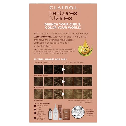 Clairol Textures & Tones zero ammonia color delivers gentle, vibrant results.