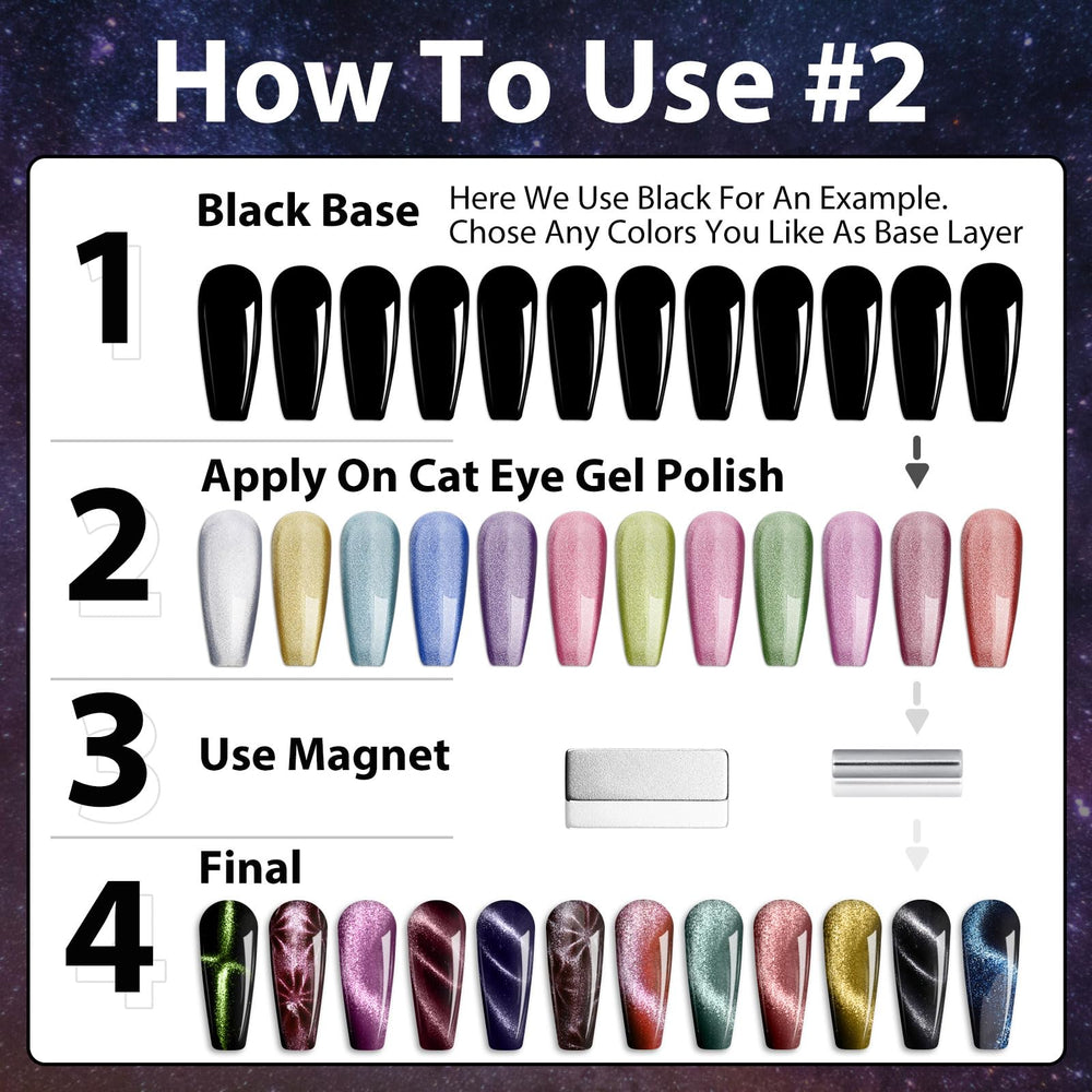 Clara Colors cat eye gel polish adds dimensional depth with magnetic effect.