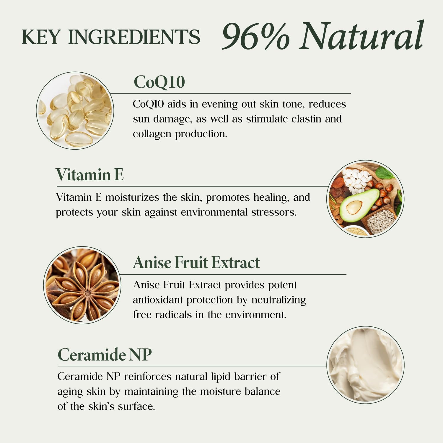 CLARA'S NEW YORK Q10 serum texture swirl shows creamy, easy absorption.