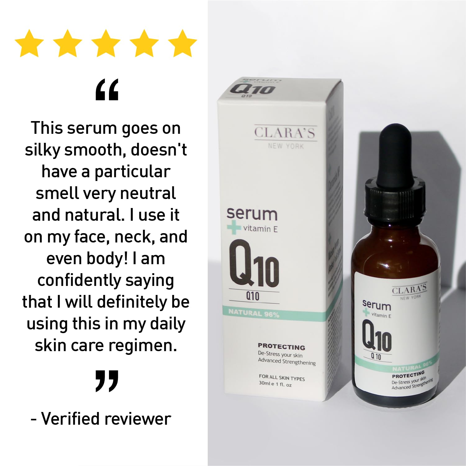 CLARA'S NEW YORK Q10 serum glow-on-skin after application presents a refreshed look.